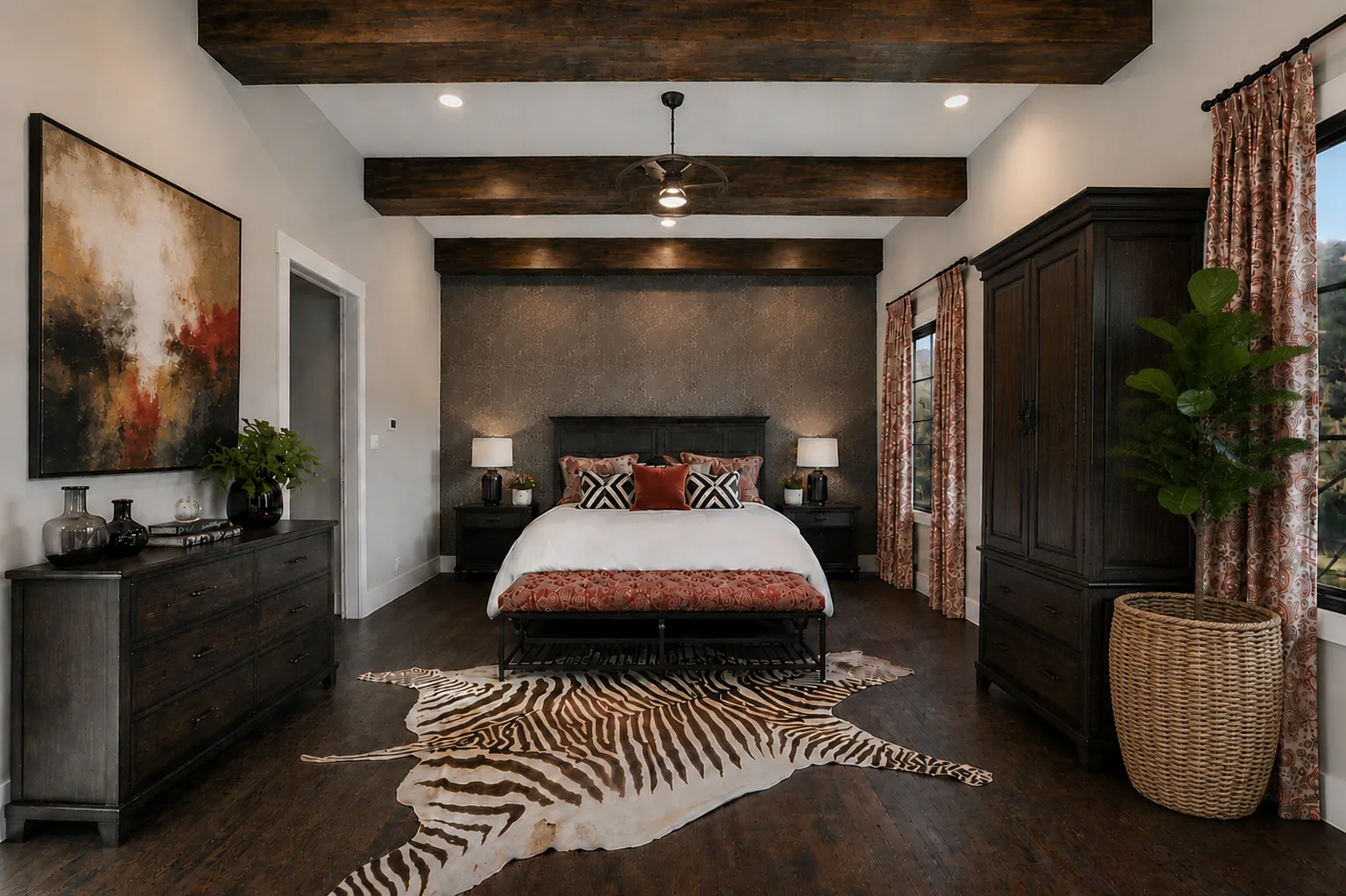Layered primary bedroom design