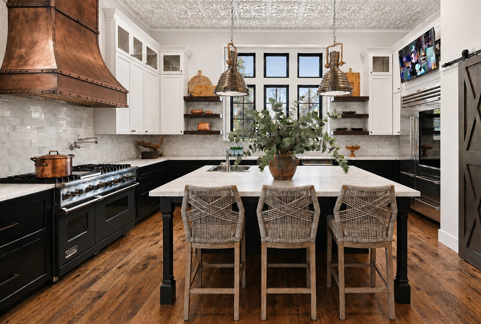 Custom kitchen with warm wood cabinetry