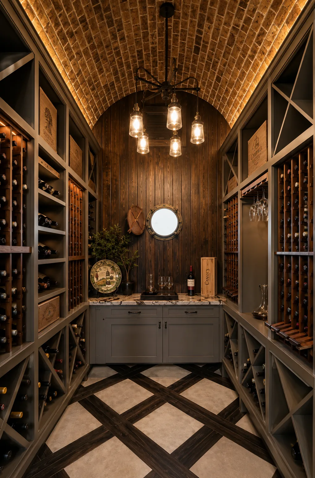 Custom wine cellar with wood shelving