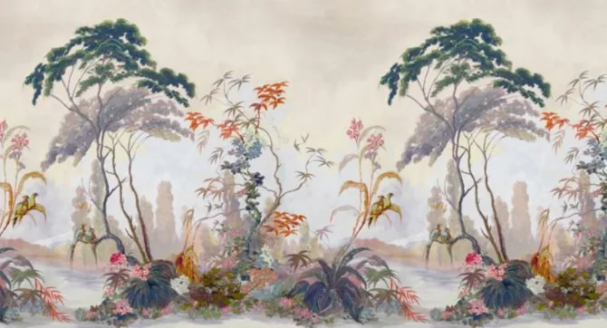 Sunset mural in a designed living space